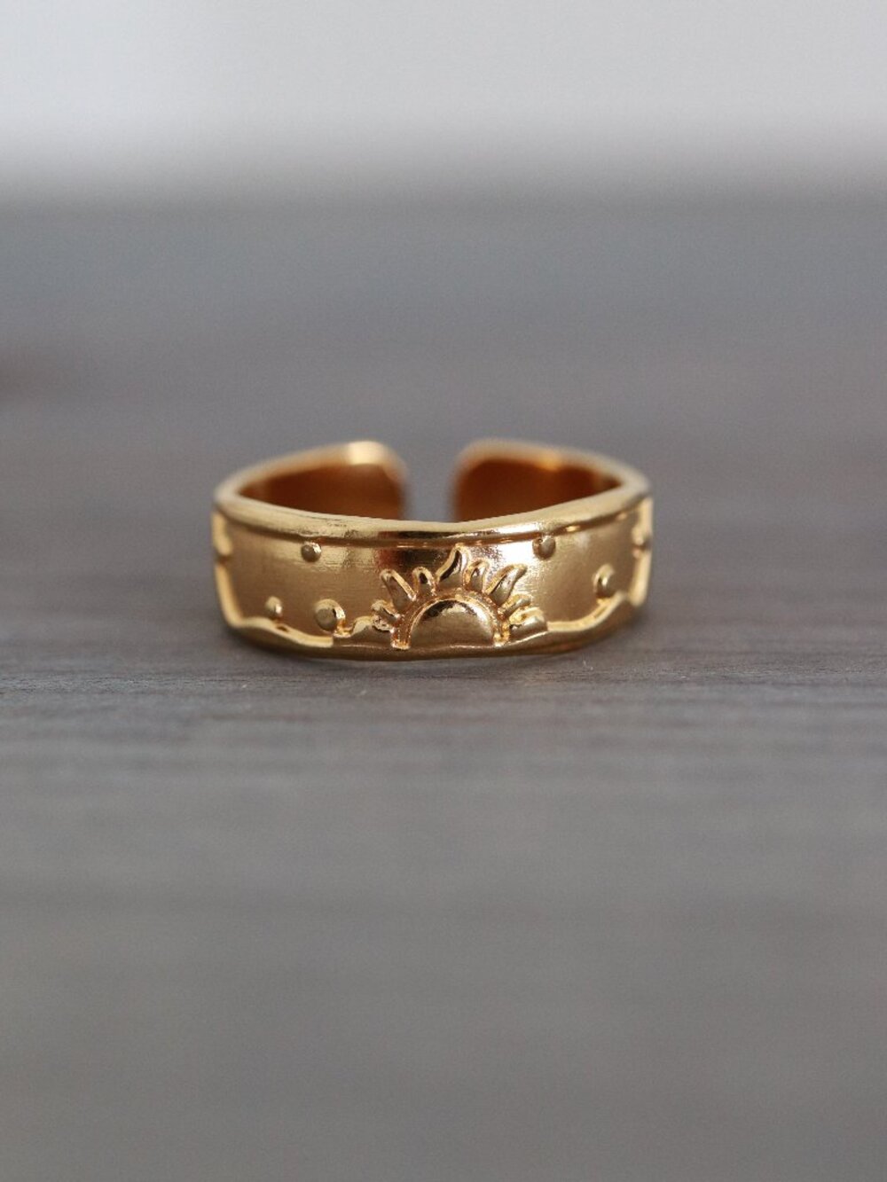 Sun & Stars Style Wide Cuff Ring 18k Gold Plated Stainless Steel